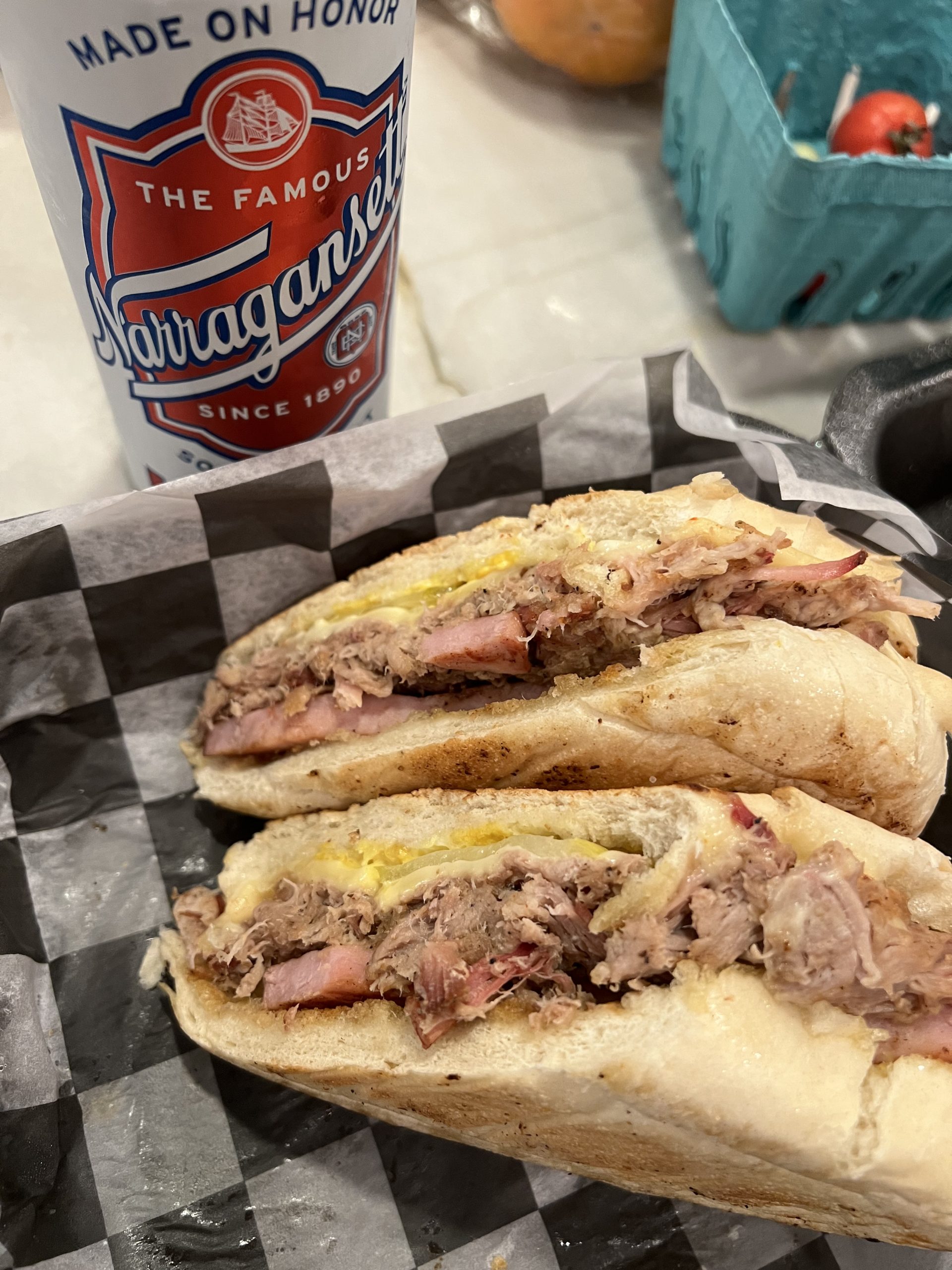 Narragansett Beer with Cuban Sandwich From the Ridge